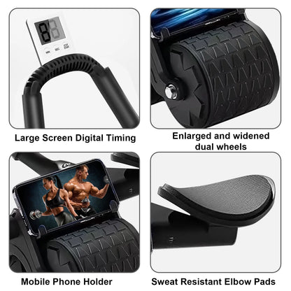 2025 New with Timer Ab Abdominal Exercise Roller Elbow Support, Abs Roller Wheel Core Exercise Equipment, Automatic Rebound Abdominal Wheel(Black）
